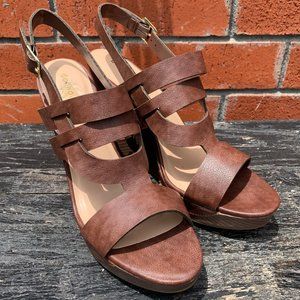 Dollhouse Platform Brown Open Toe Wedge 12 M